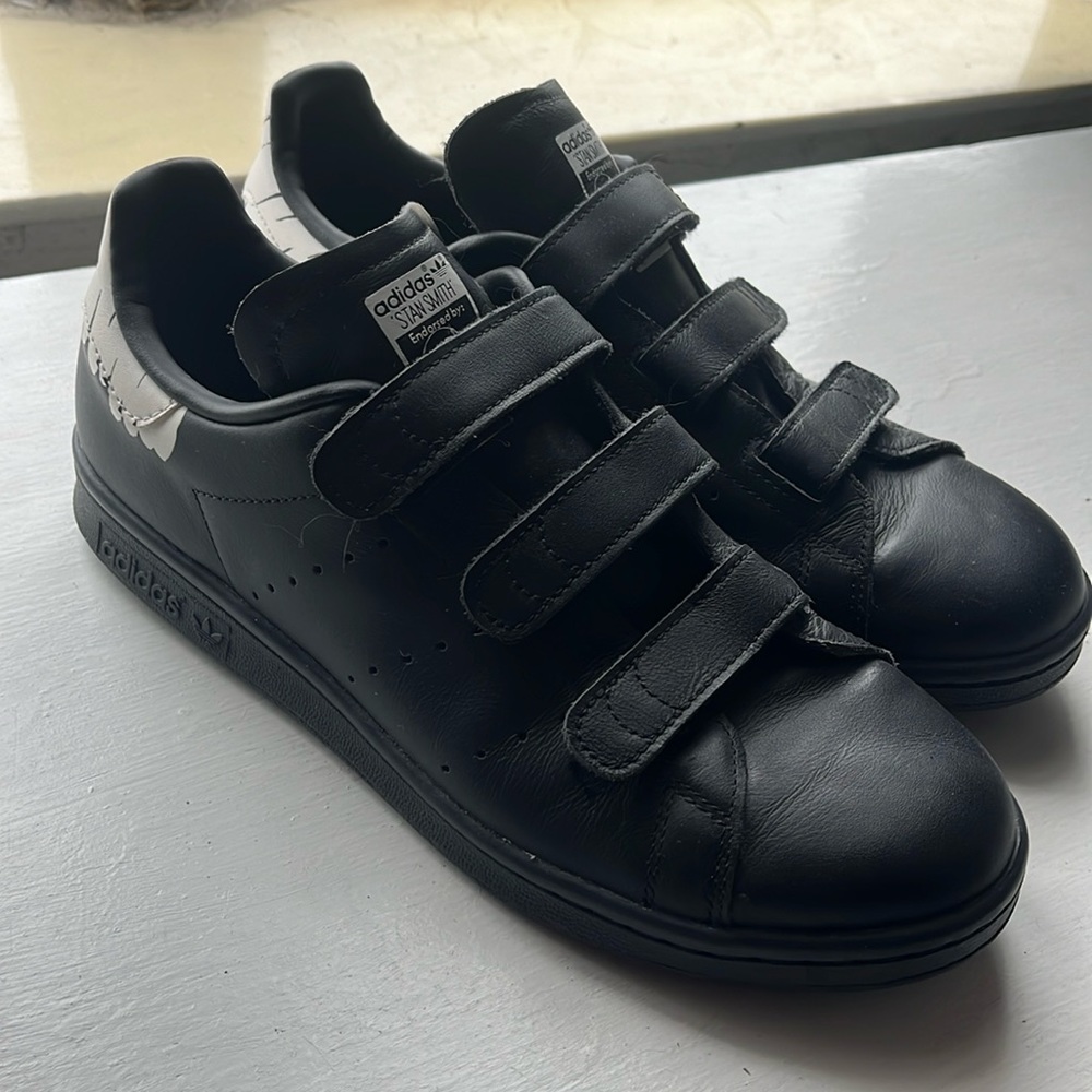 Adidas Originals Black Leather Velcro Strap Sneakers